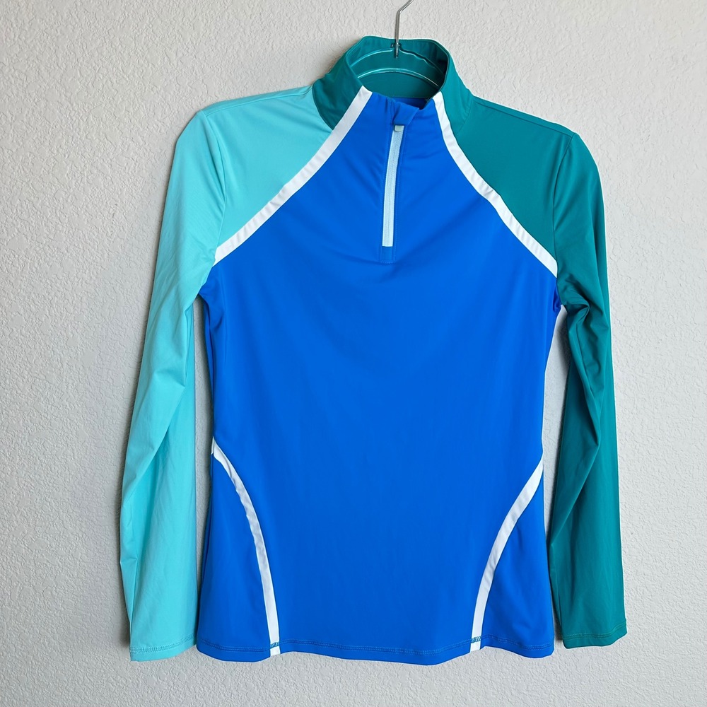 G/FORE Womens XS Blue Colorblock Quarter Zip Long Sleeve Golf Base Layer Top
